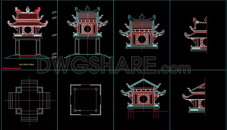 40. Traditional Temple Gate CAD Drawing with Decorative Details – Free Download (2)