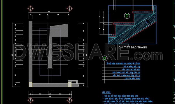 405. Free Download CAD DWG – Detailed Stairs for Townhouse Design