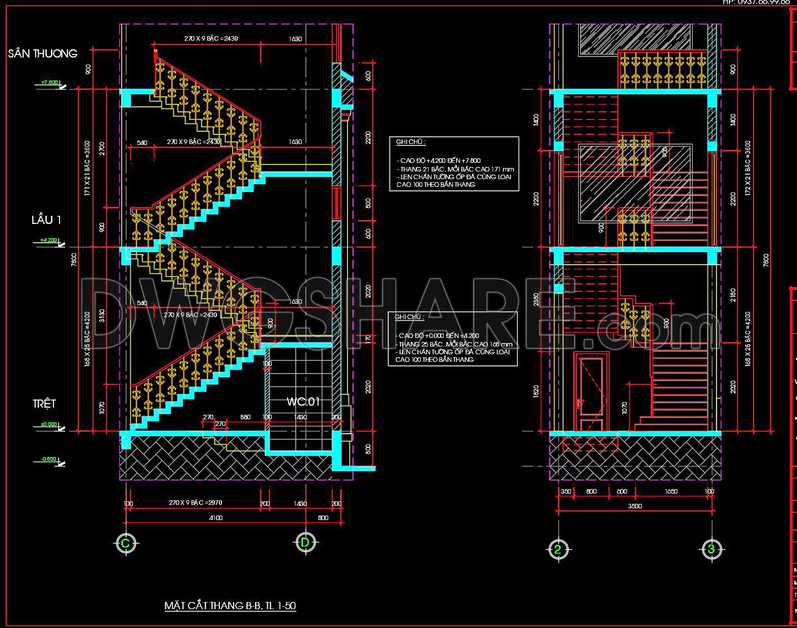 409. Free Download detailed CAD drawings of townhouse stairs (2)