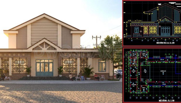 47. Free Download Community Cultural House Cad Drawings – Floor Plan, Elevation