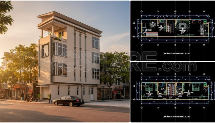 476. Download Cad Design Drawings For A 3-story House With Dimensions 4.3m X 16.4m (1)