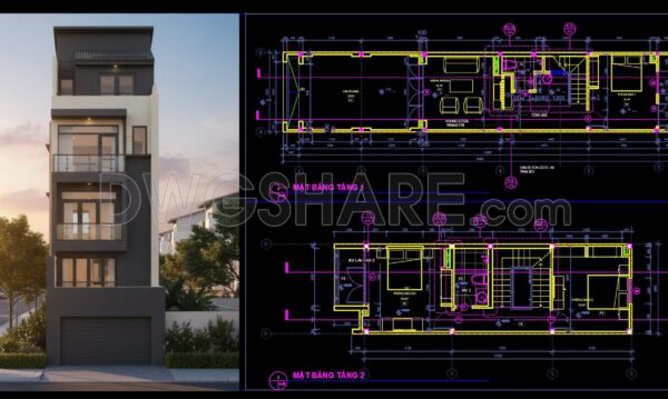 5 months ago
                

                
             758478. Free Download 3-Storey Townhouse CAD Design Drawings with Floor Plans and Architectural Perspective