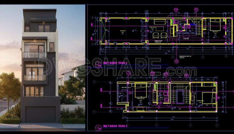 478. Free Download 3-storey Townhouse Cad Design Drawings With Floor Plans And Architectural Perspective 2