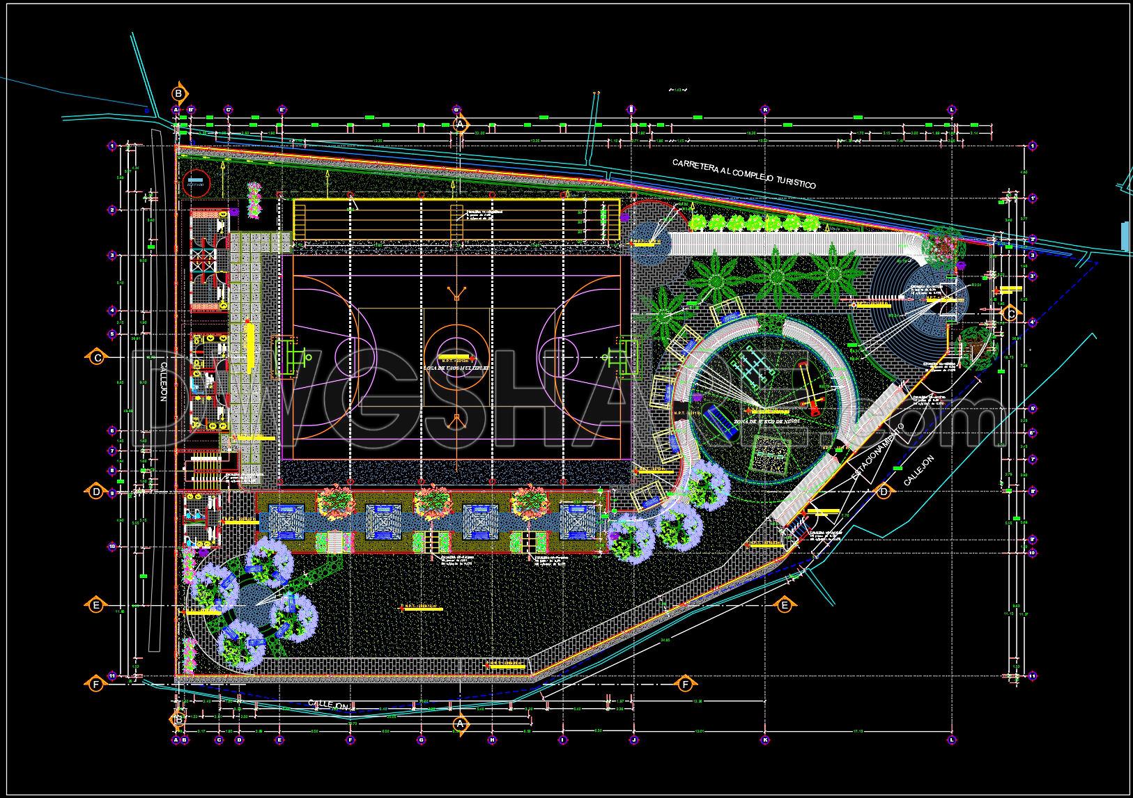 49. CAD Drawings of Basketball Court Complex – Layout, Sections & Elevations (1)