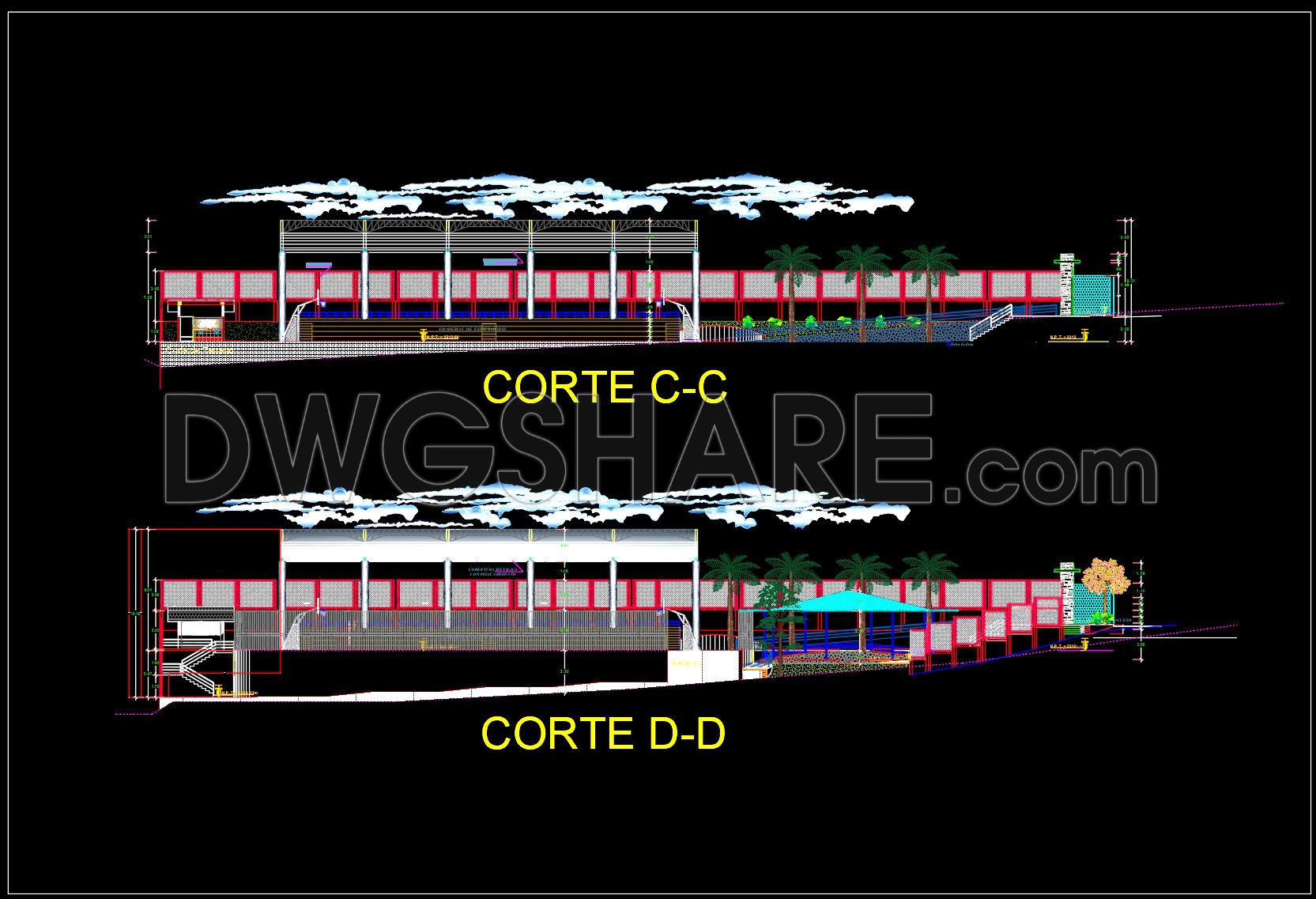 49. CAD Drawings of Basketball Court Complex – Layout, Sections & Elevations (2)