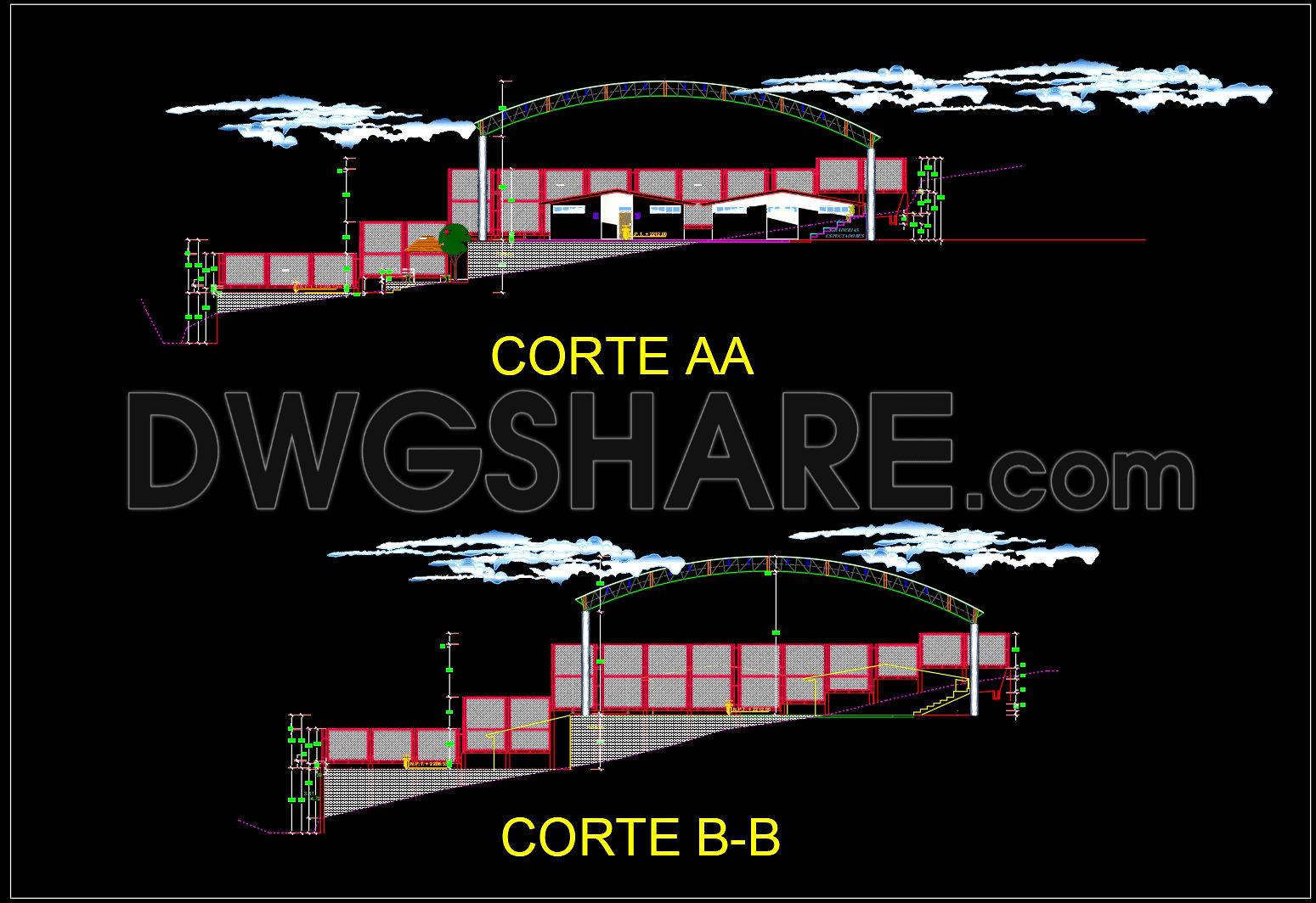 49. CAD Drawings of Basketball Court Complex – Layout, Sections & Elevations (4)