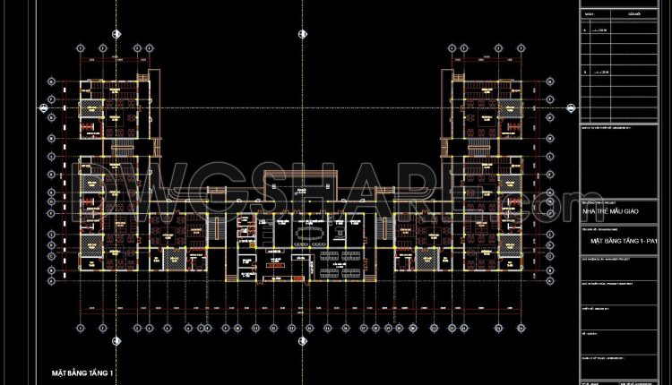 55. Free Download 3-storey Kindergarten Concept Design Cad Drawings (38m × 88m)