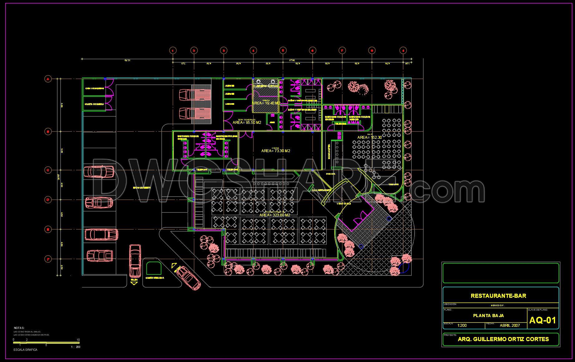 63. Free CAD Drawing of Ground Floor Restaurant and Bar Layout with Functional Zoning and Parking Area (1)