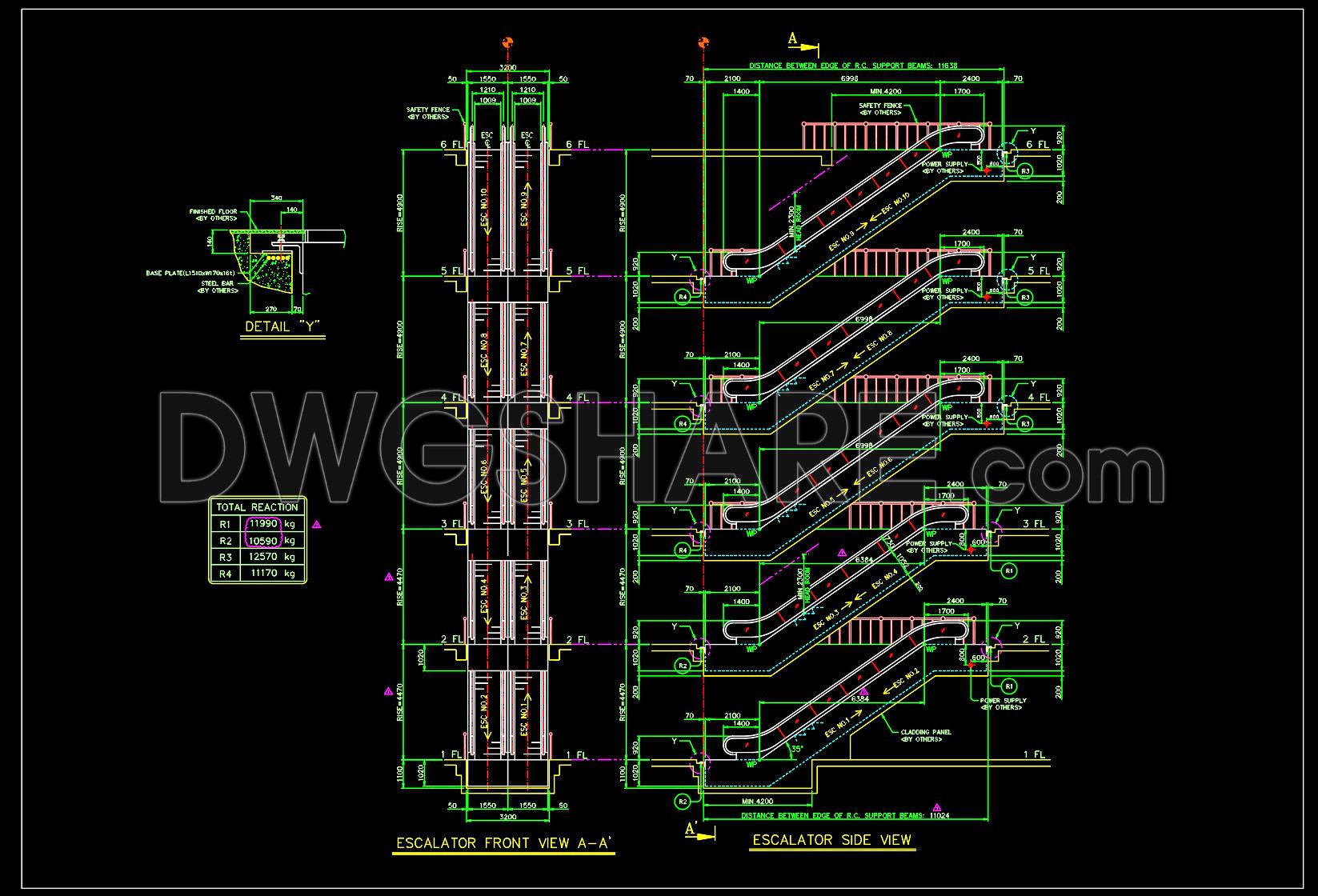 689. Mechanical Escalator Elevation CAD Details DWG – Free Download (1)