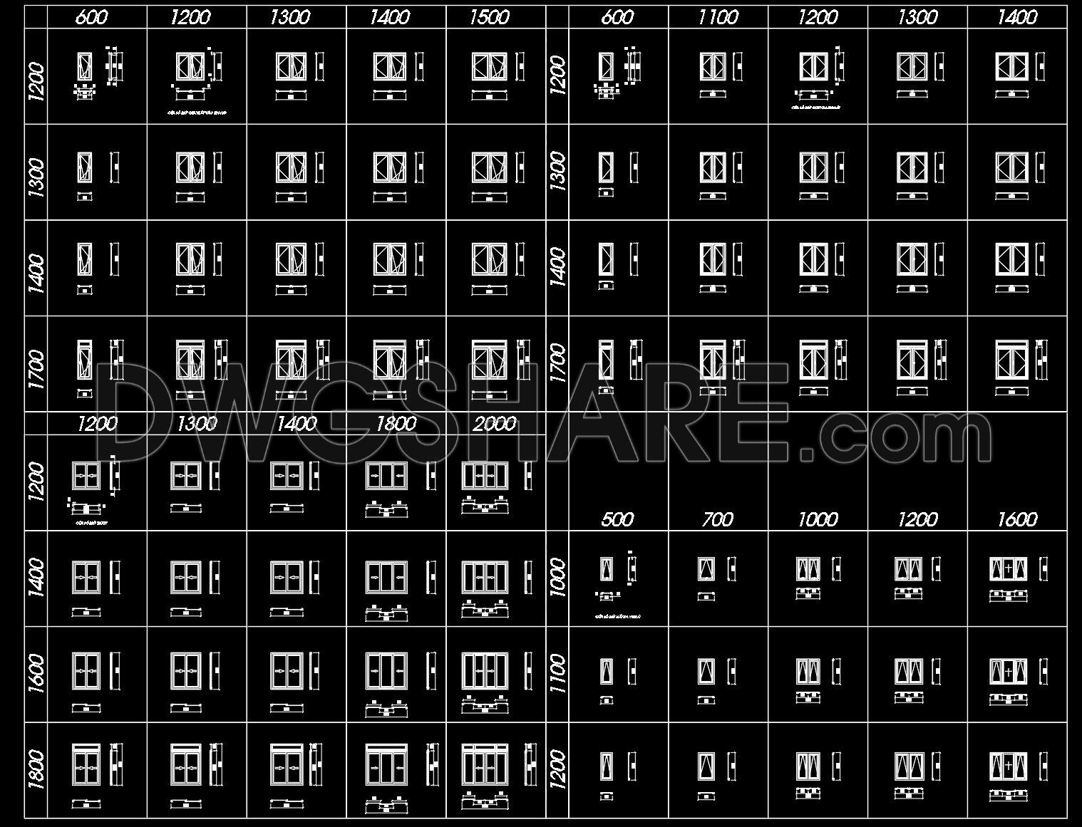 825. Free CAD Drawings of Various Window and Door Types with Multiple Sizes (1)