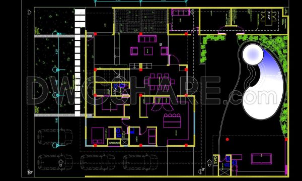 6 months ago
                

                
             839843. Free CAD Download 6-Bedroom House Floor Plan with Pool & Garden