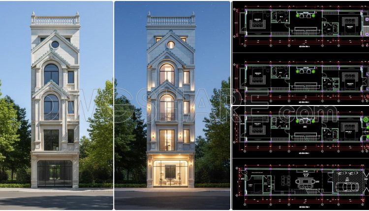 860. Full Cad Drawing Of 5-storey Townhouse – Detailed Floor Plans & Facade (1)