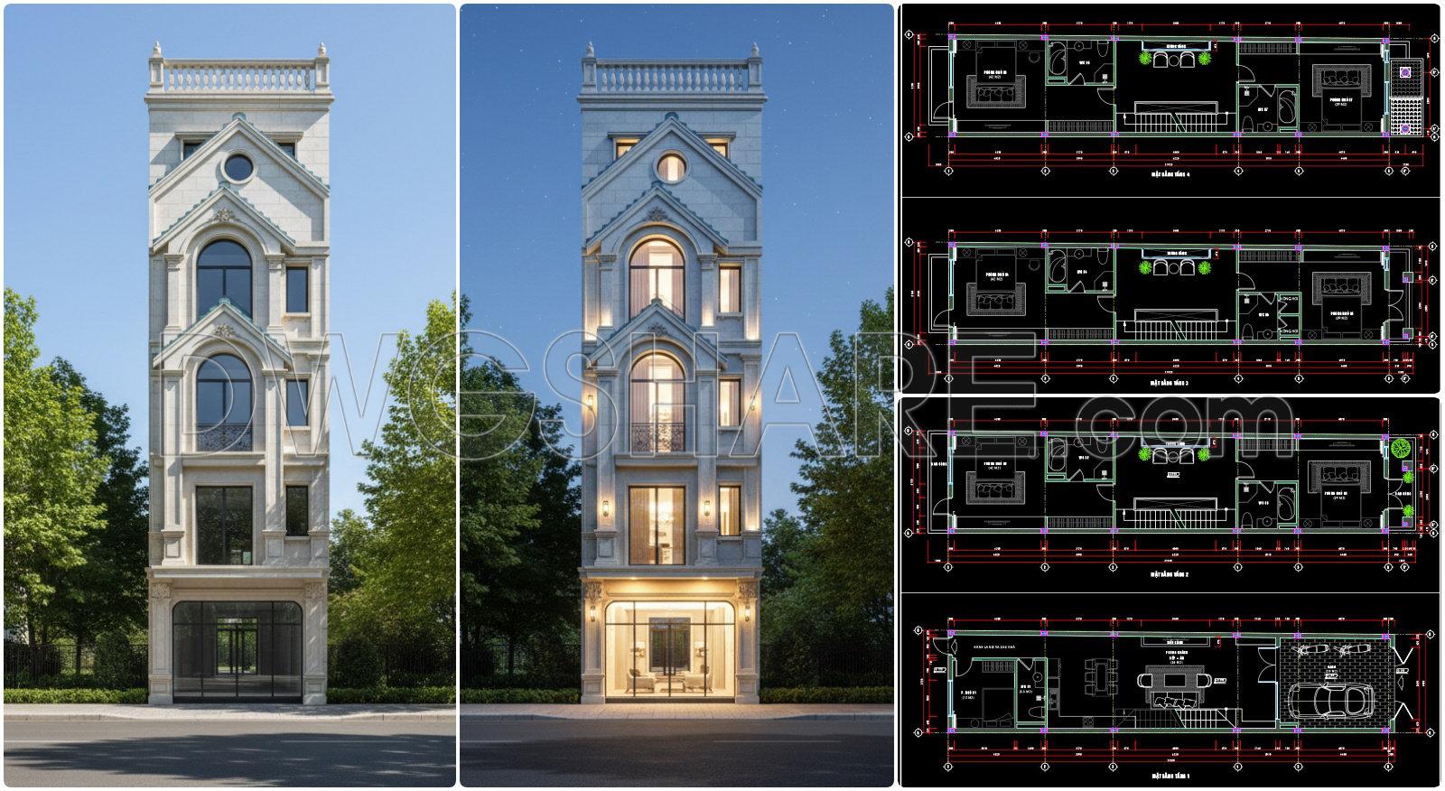 860. Full Cad Drawing Of 5-storey Townhouse – Detailed Floor Plans & Facade (1)