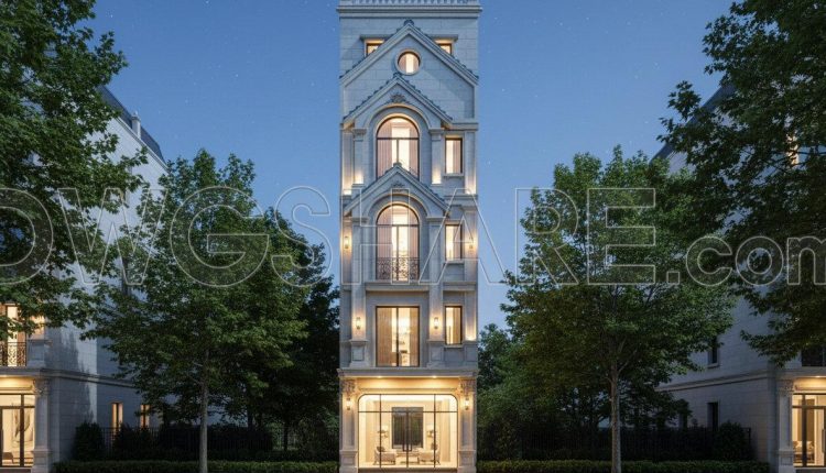 860. Full Cad Drawing Of 5-storey Townhouse – Detailed Floor Plans & Facade (6)