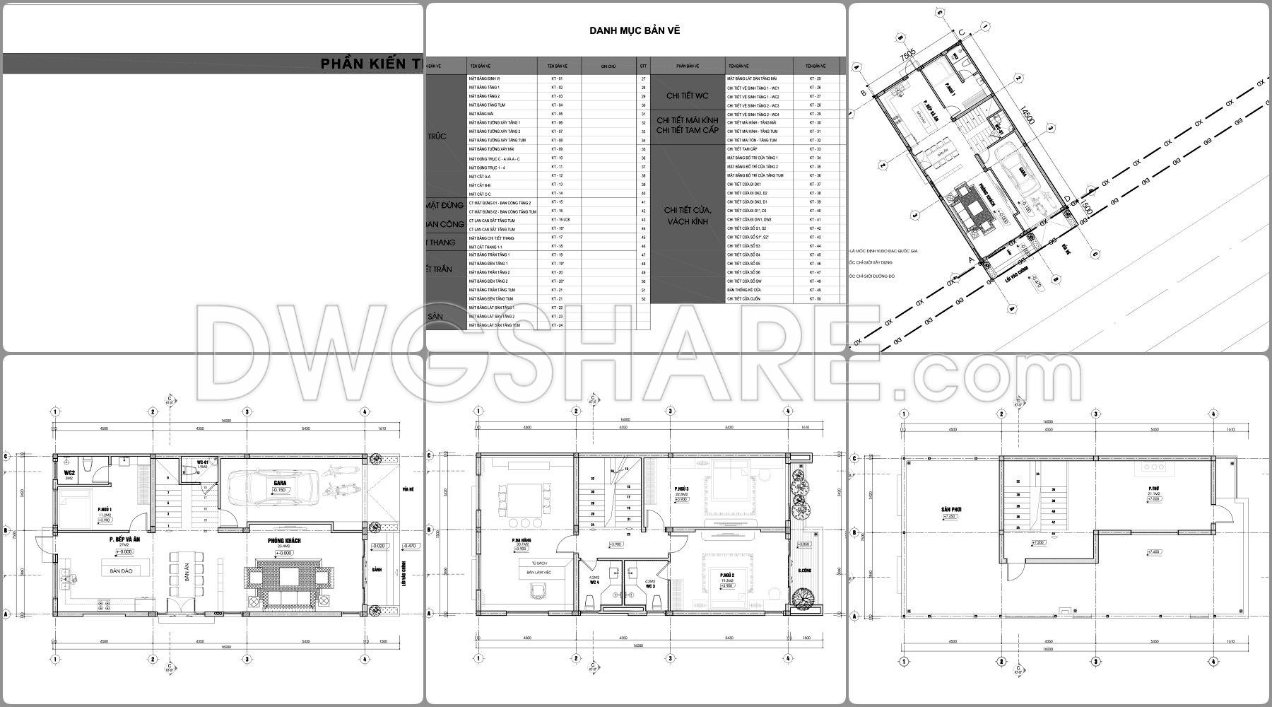 869. Download Full Construction Design Cad Drawings For A 3-storey House (7.5m X 16m) (2)