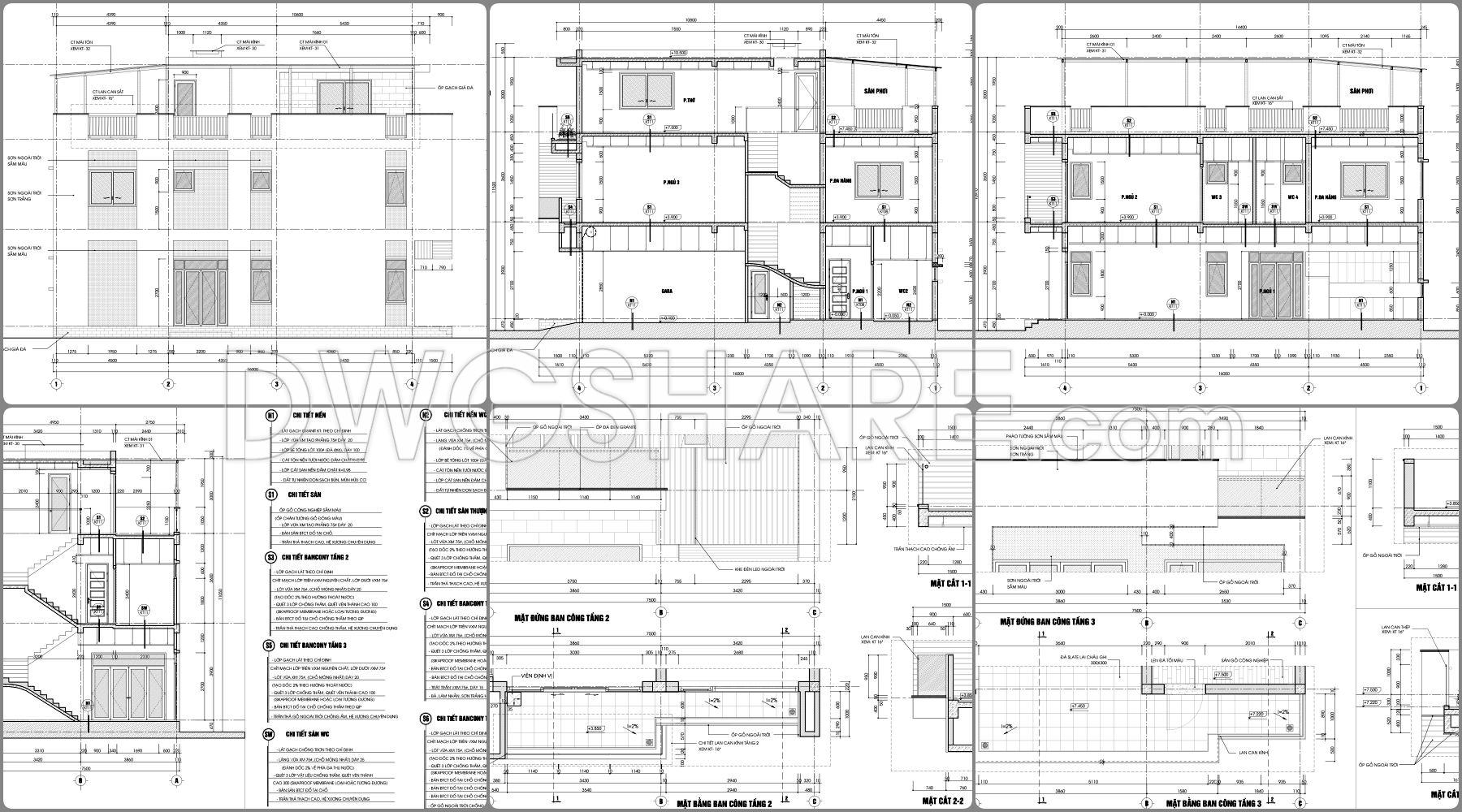 869. Download Full Construction Design Cad Drawings For A 3-storey House (7.5m X 16m) (4)