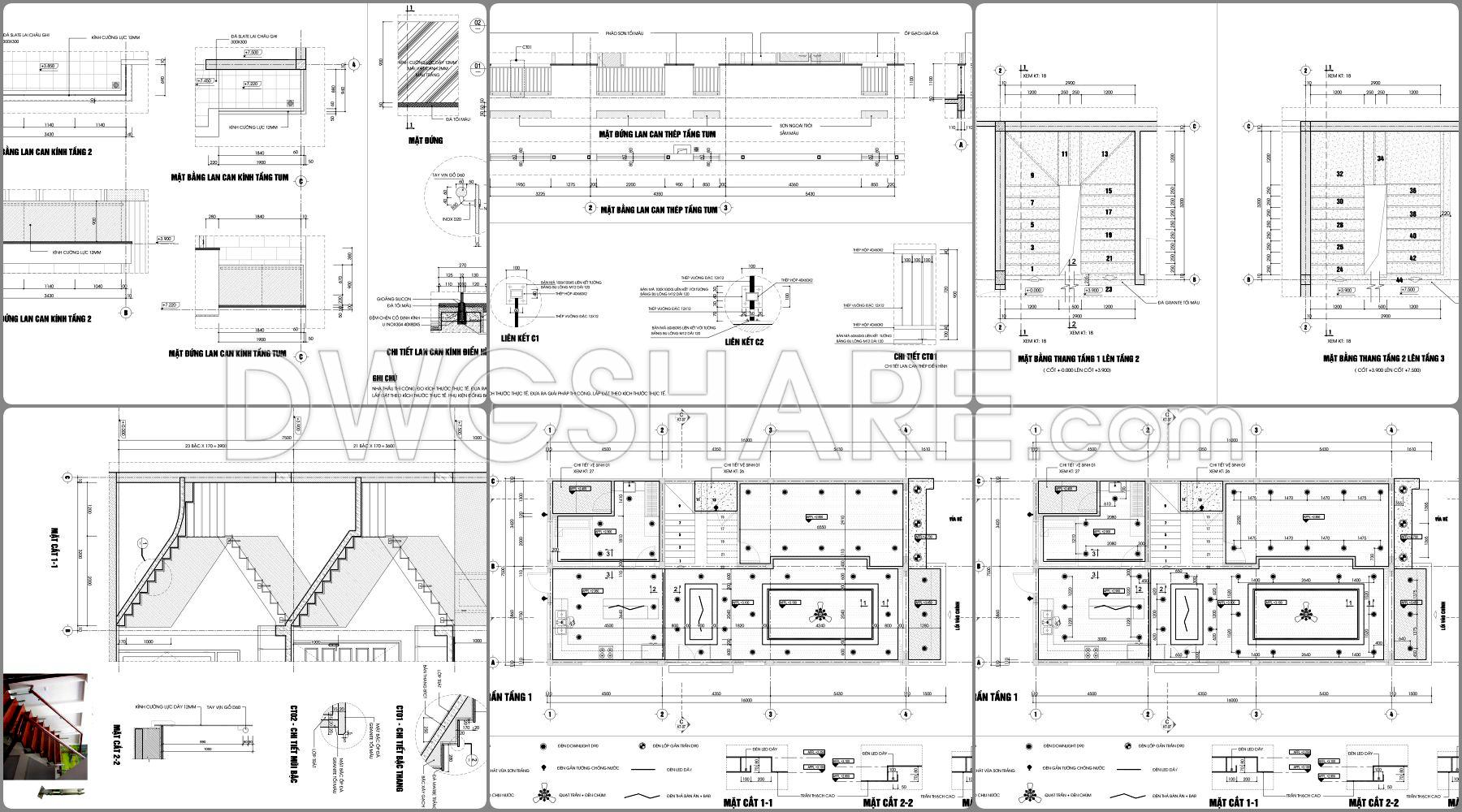 869. Download Full Construction Design Cad Drawings For A 3-storey House (7.5m X 16m) (5)