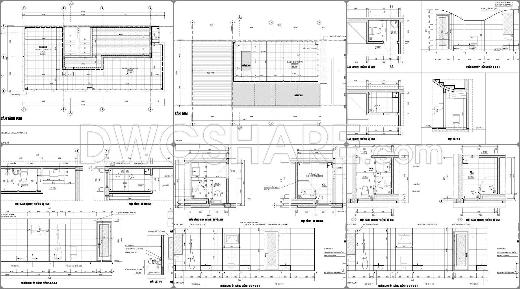 869. Download Full Construction Design Cad Drawings For A 3-storey House (7.5m X 16m) (7)