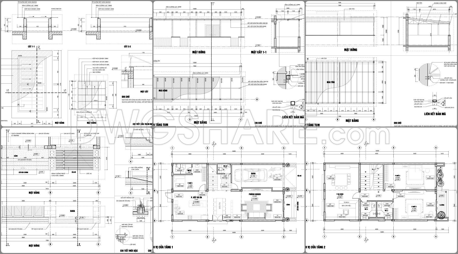 869. Download Full Construction Design Cad Drawings For A 3-storey House (7.5m X 16m) (8)