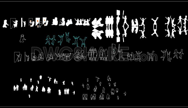 133. Free DWG People Blocks – Crowd, Kids & Activity Silhouettes (1)