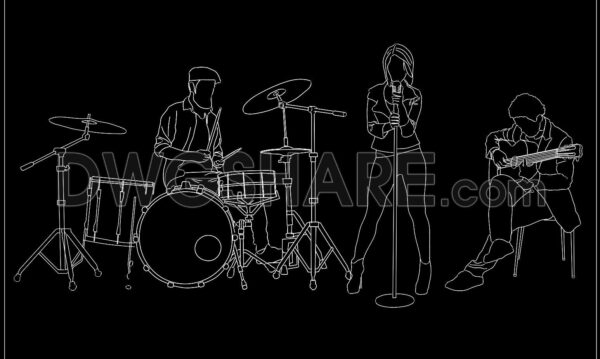 136. Free CAD Blocks Musicians – Band, Singer, Drummer & Guitar Player DWG