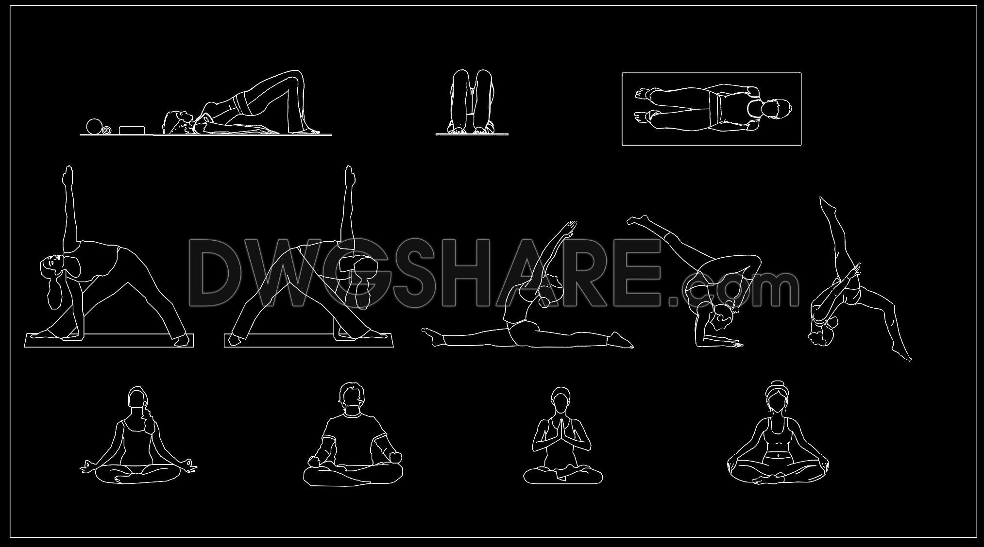 138. Yoga Human Figures CAD Blocks – Exercise & Wellness Poses DWG (1)
