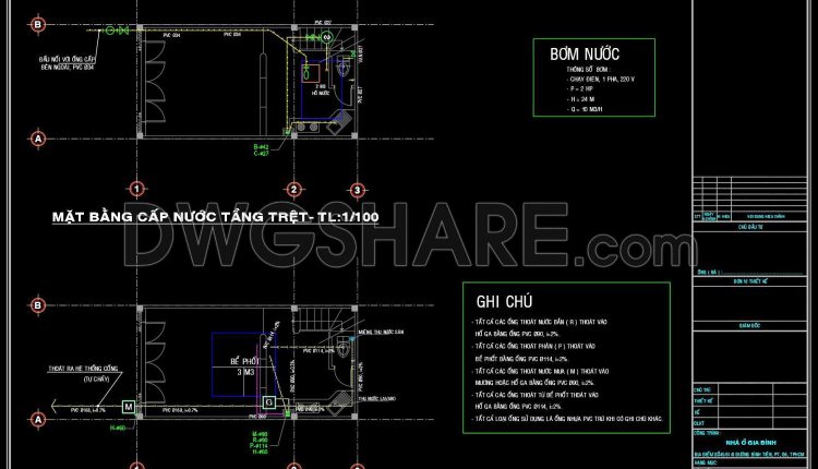 149. CAD drawings detailing the design of water supply and drainage systems for a 3-story townhouse (5)