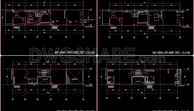 151. CAD drawings detailing the design of water supply and drainage systems for a 2-story townhouse (1)
