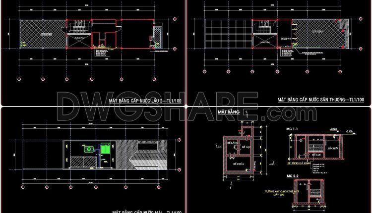 151. CAD drawings detailing the design of water supply and drainage systems for a 2-story townhouse (2)