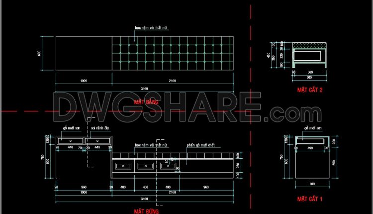 154. Free CAD Drawing Dressing Table and Bench Design for Bedroom (1)