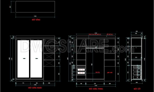 156. Download CAD Drawing of Bedroom Wardrobe