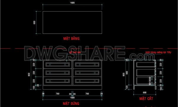 157. Free CAD Drawing Master Bedroom Console Table with Detailed Sections