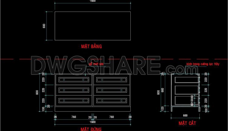 157. Free CAD Drawing Master Bedroom Console Table with Detailed Sections (1)