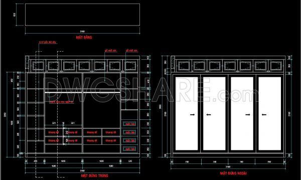 158. Download CAD Drawing of Bedroom Wardrobe