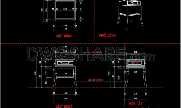 161. Bedside Table CAD Detail – Bedroom Furniture Free Download