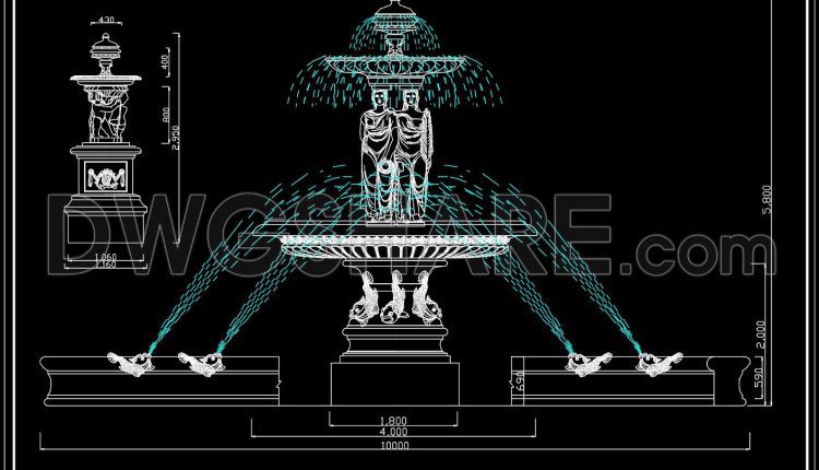 177. Classical Landscape Water Fountain CAD Drawing for Garden Design (2)