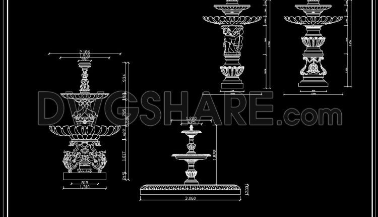 177. Classical Landscape Water Fountain CAD Drawing for Garden Design (1)