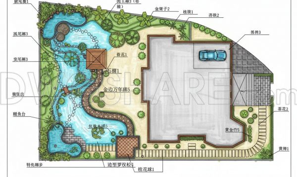 194. Free Villa Courtyard Landscape CAD Drawings – Download Now