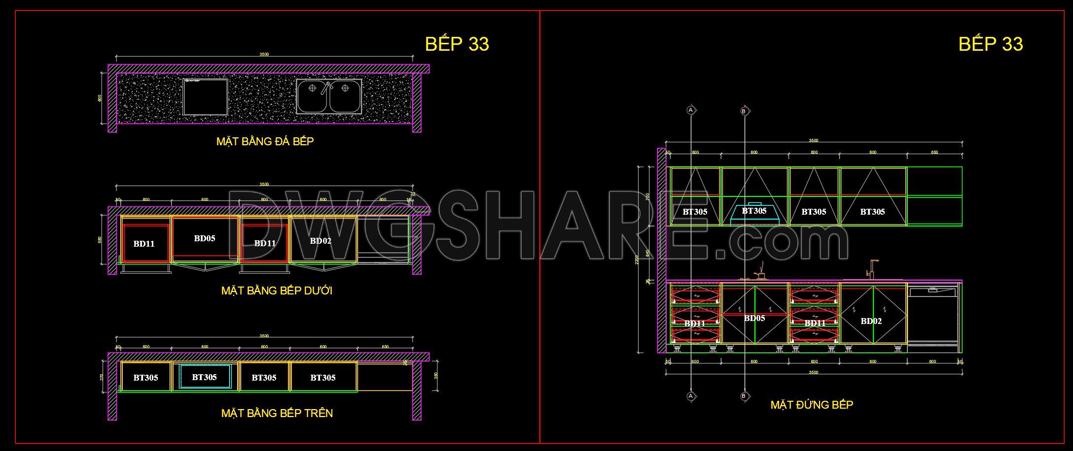 218. Download Free Detailed CAD Drawings of Home Kitchen Cabinets (1)