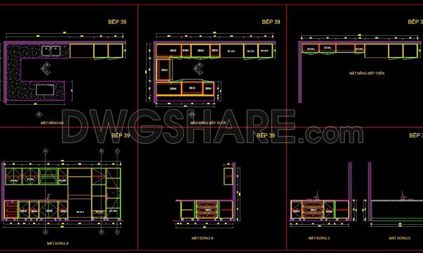 223. Free DWG Files of Modern Kitchen Cabinet Technical Details