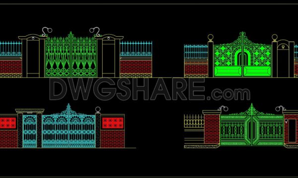 230. Free CAD Drawings of Decorative Iron Gates & Villa Fences