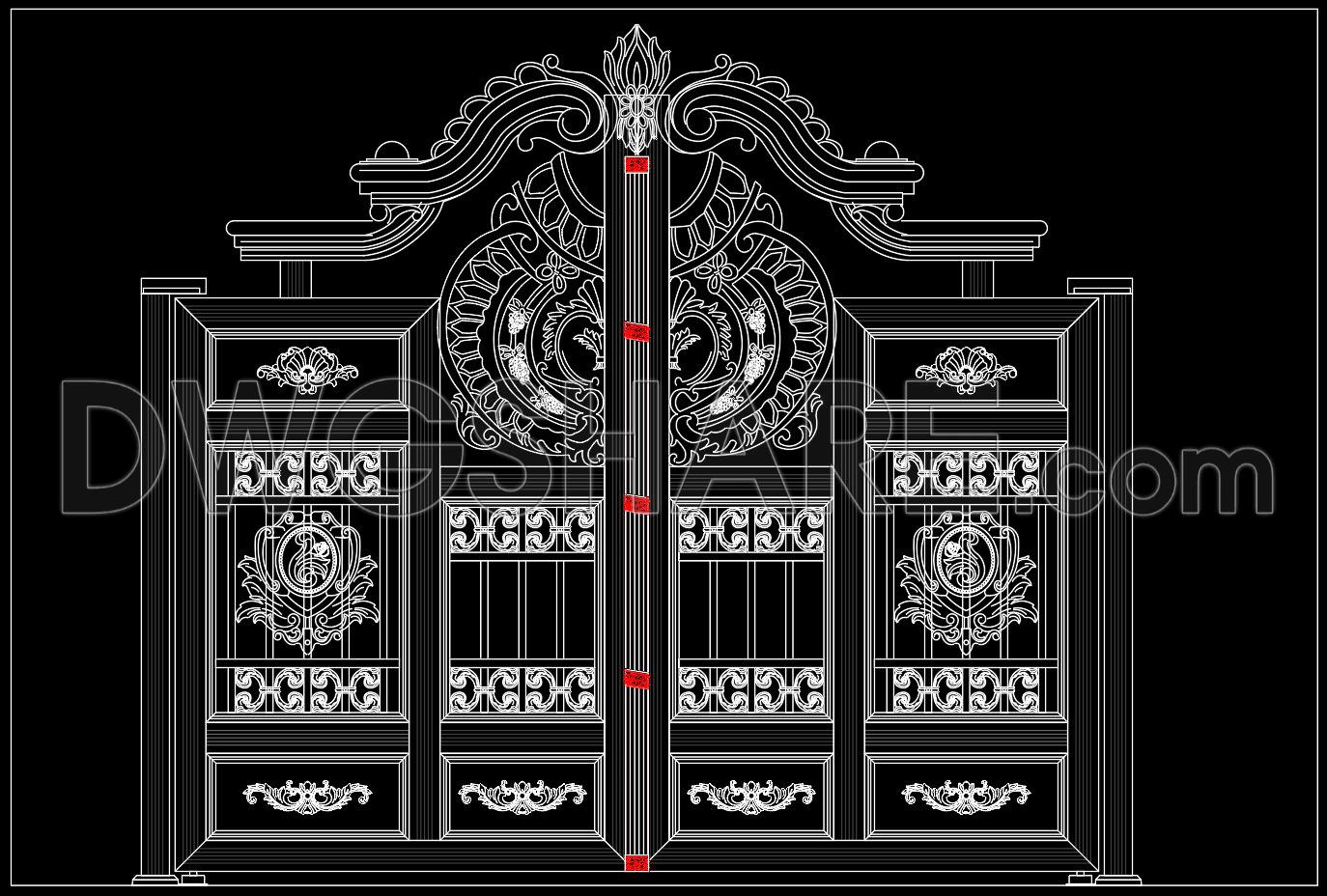 249. Free CAD Drawings of Traditional Style Villa Gate with Rich Ornamental Details (1)
