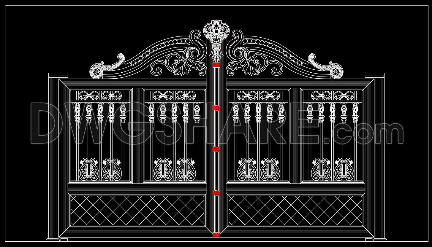 250. Free Download CAD Drawing of Classic Villa Gate with Intricate Carved Patterns (1)