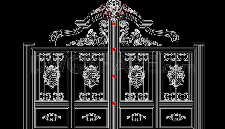 252. AutoCAD Drawing Free Download – Elegant Classic Villa Gate with Artistic Patterns (1)