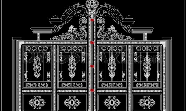 254. Free Download CAD Drawing of Classic Villa Gate with Intricate Carved Patterns
