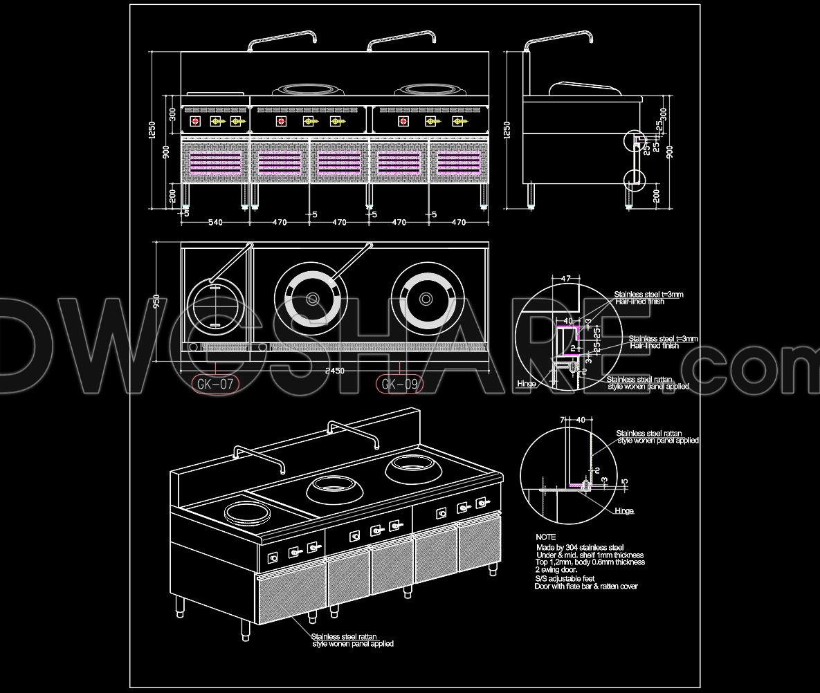261. Comprehensive Commercial Kitchen Cad Library (asian Ranges, Western Ranges, Rice Steamers) (3)