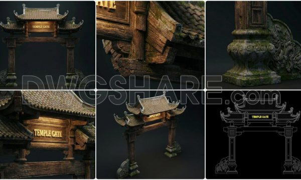 291. Free CAD Drawing of Traditional Temple Gate (Plans, Elevations, Sections)