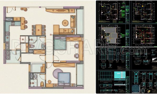 30. Free CAD Living Room Kitchen Dining Layout – Interior Design Plan