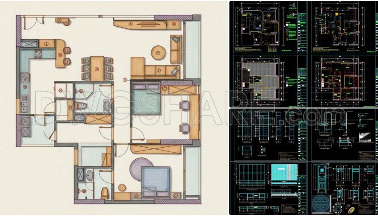 30. Download Full Interior Cad Set For 3-bedroom Apartment (dwg Files)