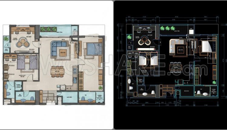 308. Free Download Apartment Floor Plan CAD Drawing (Fully Furnished Layout) (1)